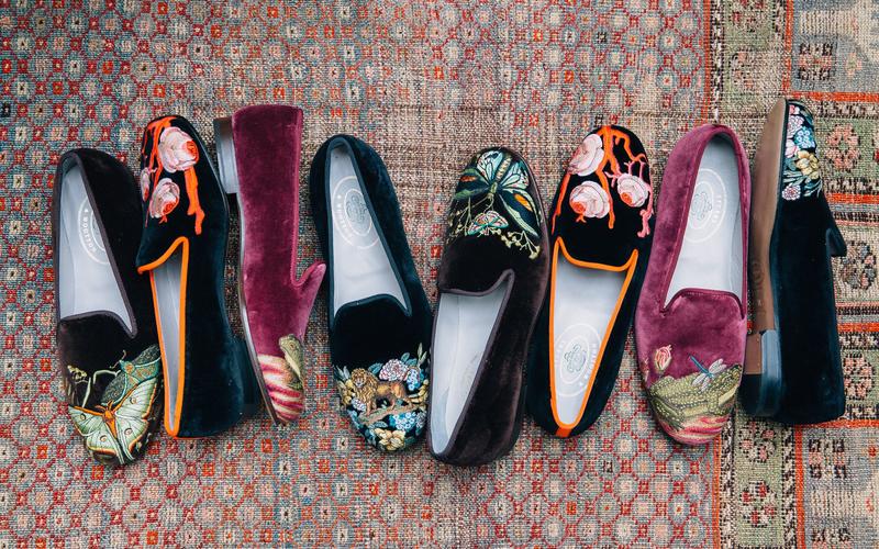 John Derian's embroidered slippers