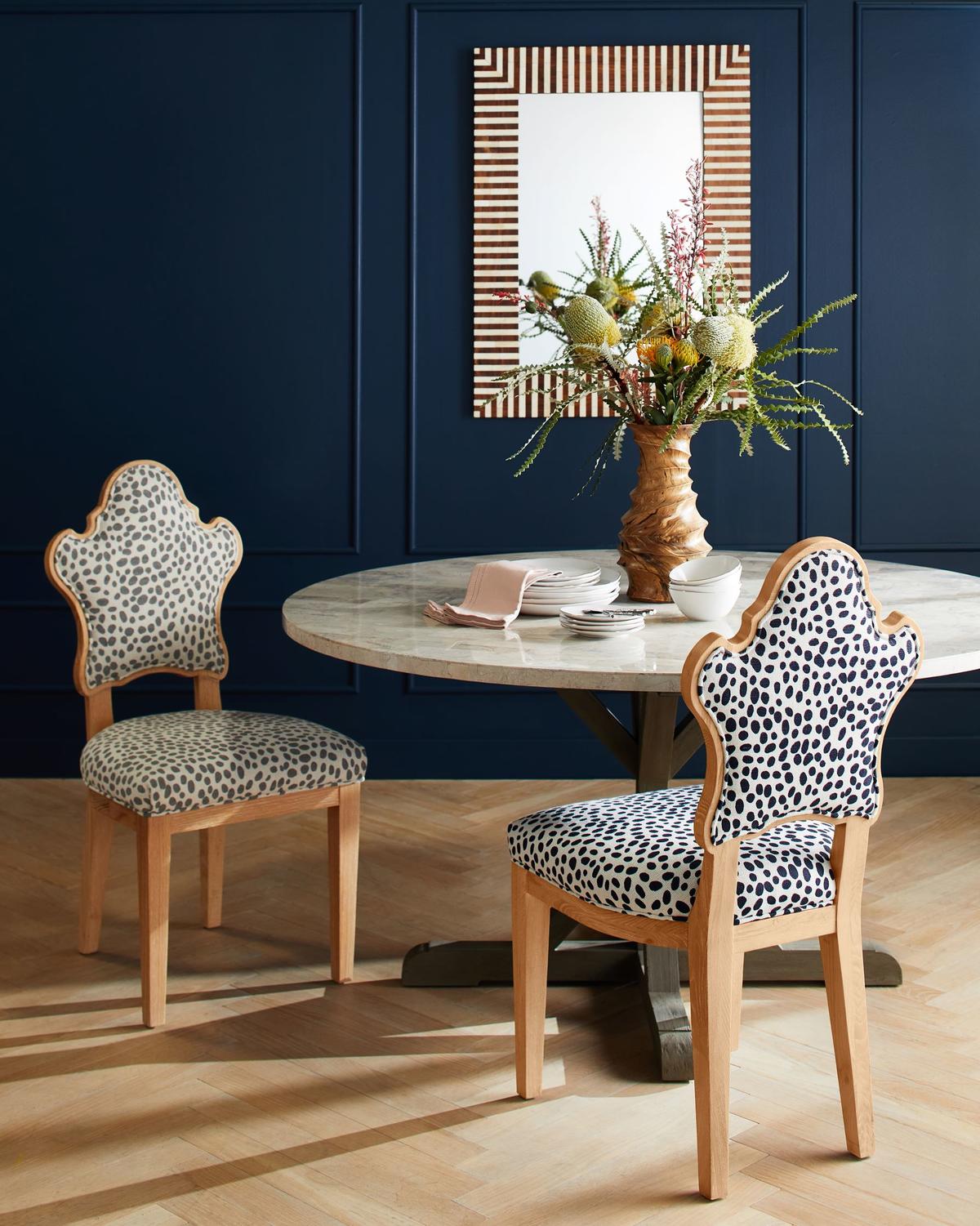 The Warm Gray Marble Round Dining Table from Made Goods