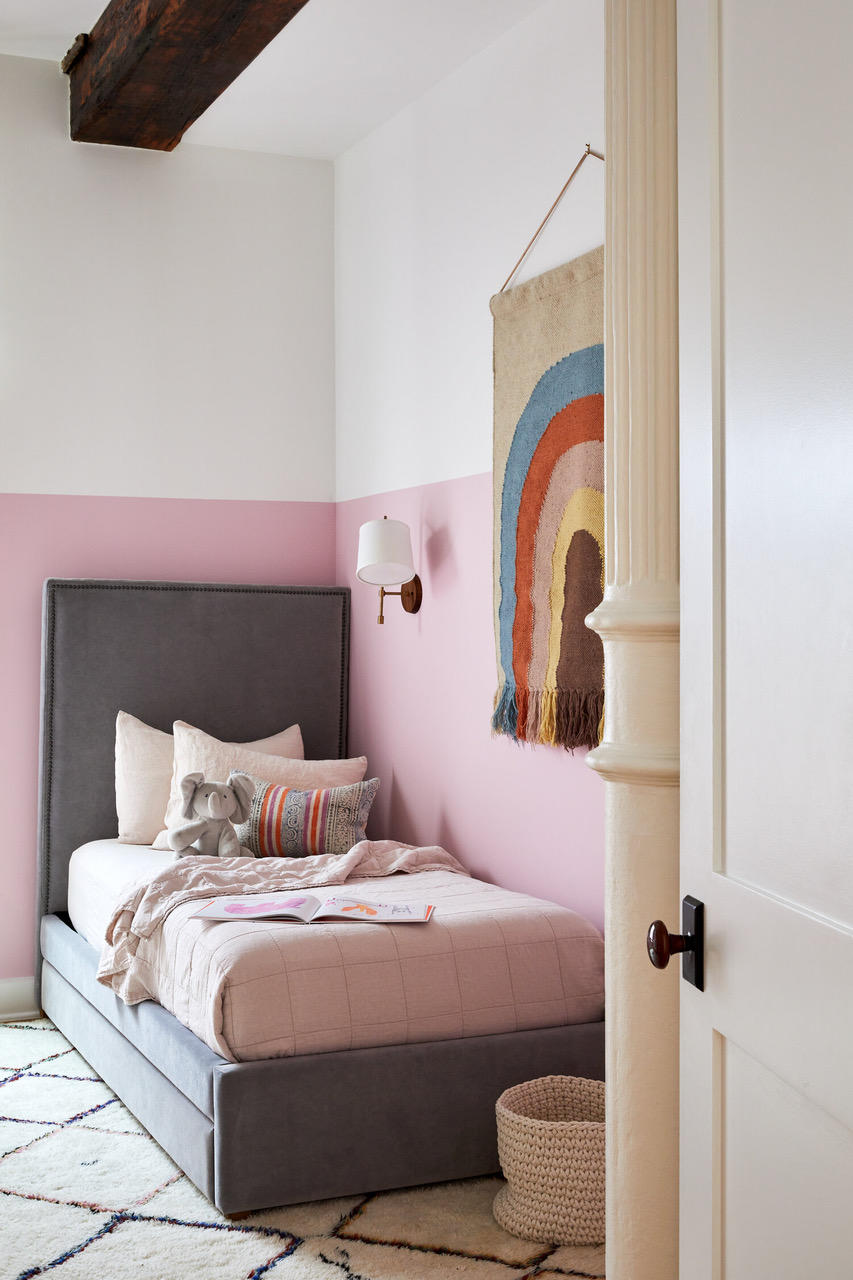 The clients’ daughter was a baby when their first designer left, so Camp converted her nursery into a big-kid room.