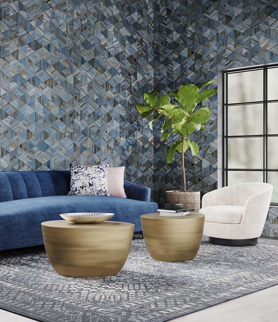 Phillip Jeffries’s Harmony Hyacinth wallcovering in Acoustic Ocean Courtesy of Phillip Jeffries