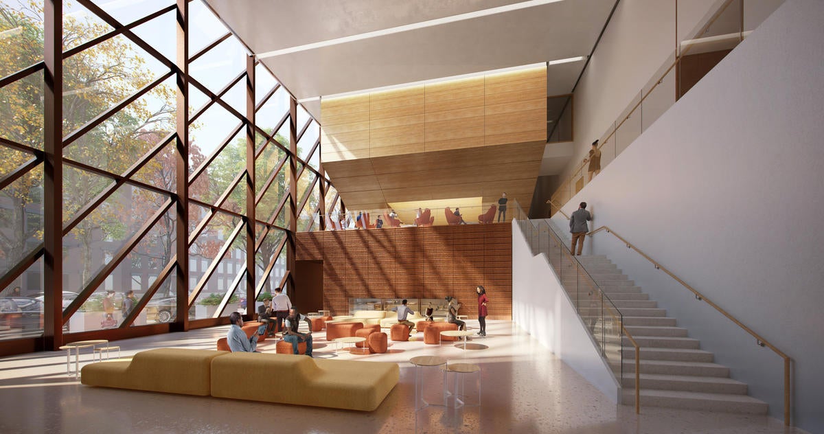 The lobby view of SOM's new New York Public Health Laboratory in Harlem