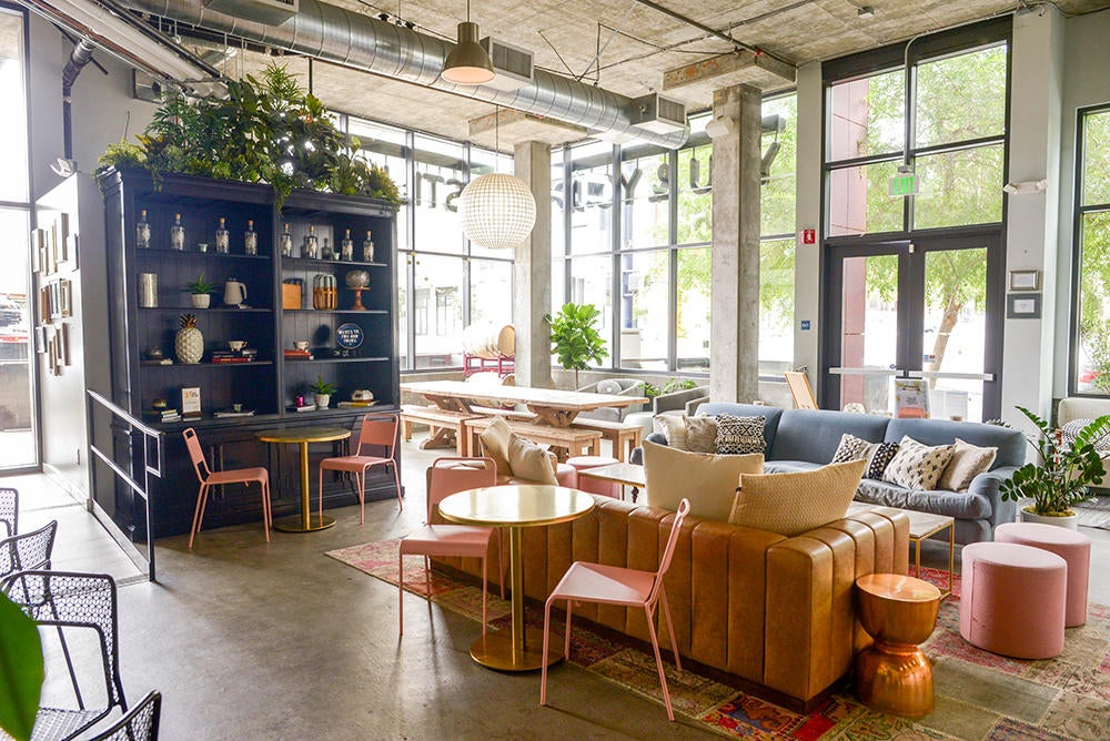 The bright, airy interior of You & Yours Distilling Co.