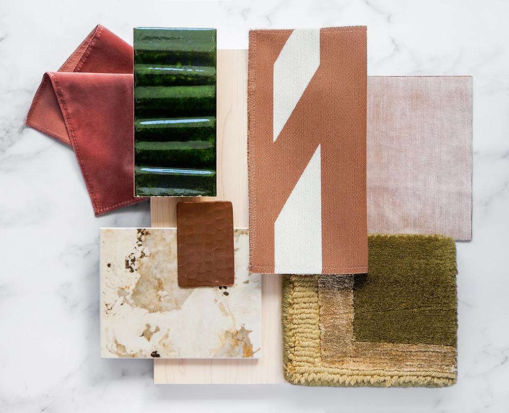 A selection of samples from Material Bank, which currently has more than 450 brands on the platform, including Cosentino, Amara Rugs, CopperSmith, Conestoga Tile, HBF Testiles, JAB, James Dunlop Textiles and Perverco Hardwood flooring, shown above.