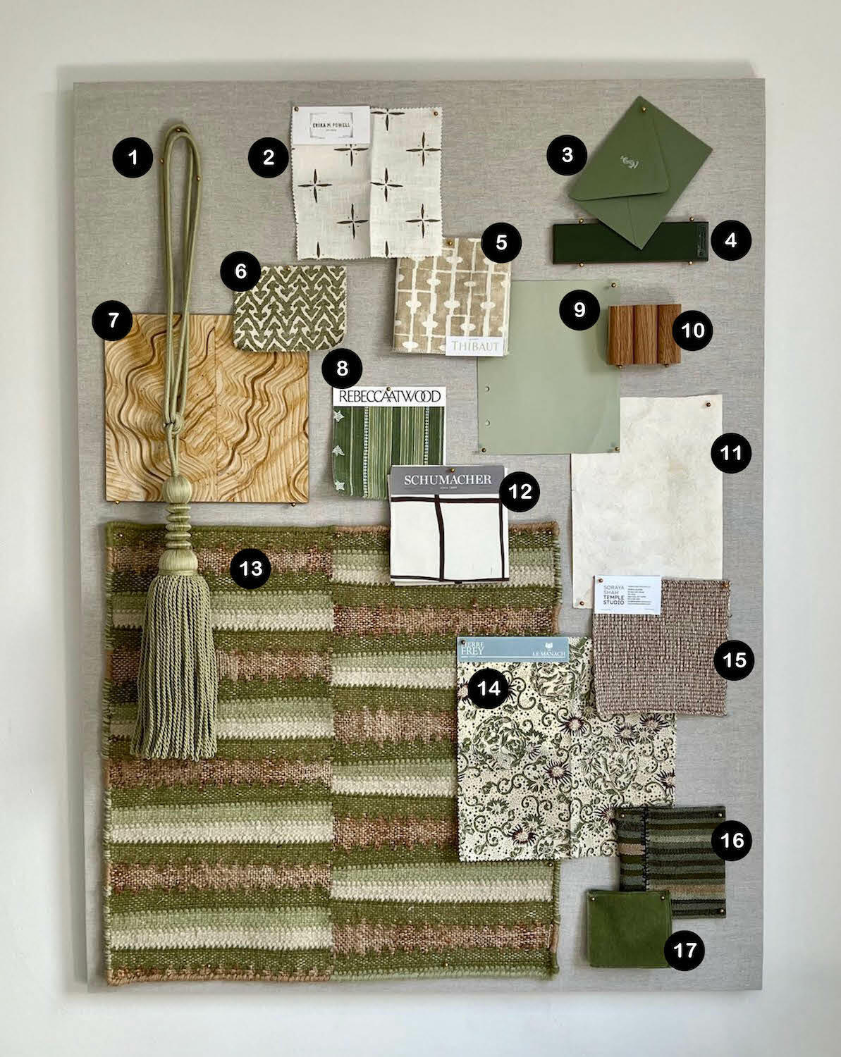 Sarah Lederman’s spring-inspired selection of butterfly-print fabrics, hunter green tiles and bark-skin wallcoverings