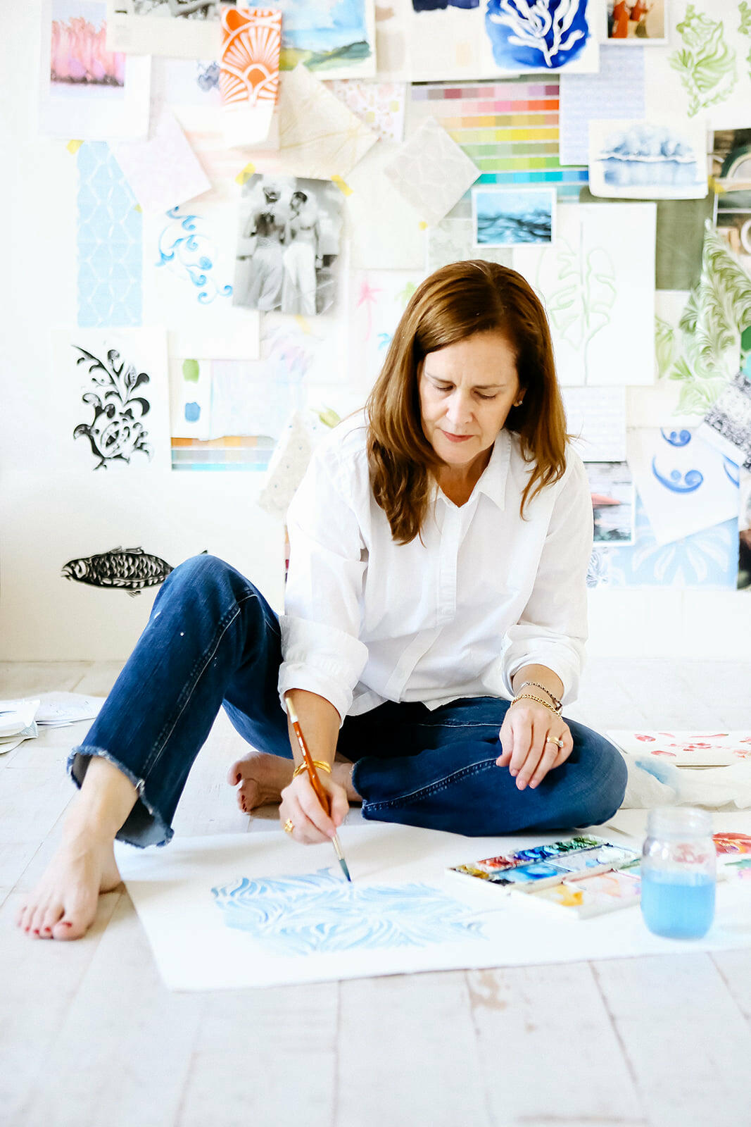 This self-taught textile designer paints patterns inspired by her seafaring travels