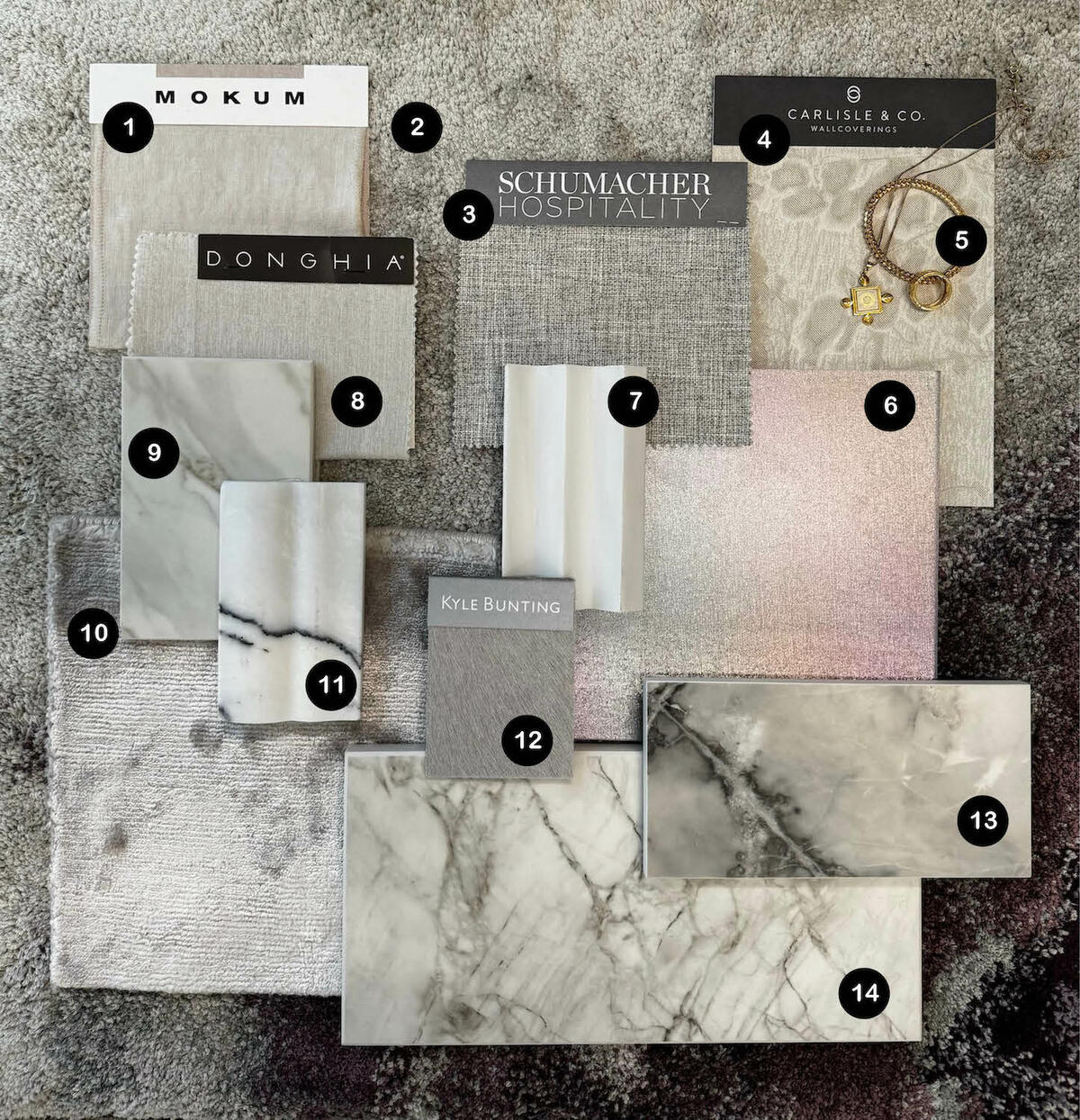 Nina Magon dreams in lilac marble, ombre rugs and iridescent finishes