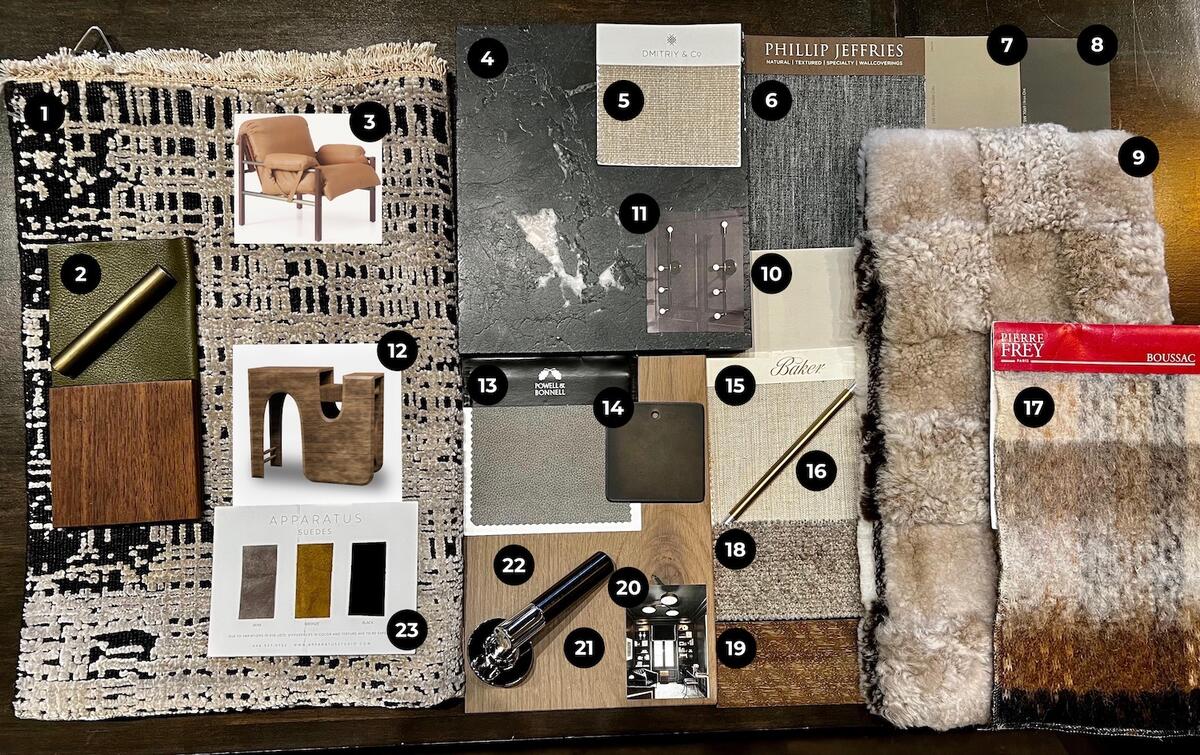 Layton Campbell’s handsome blend of leathered quartzite, fluffy shearling and textured paint