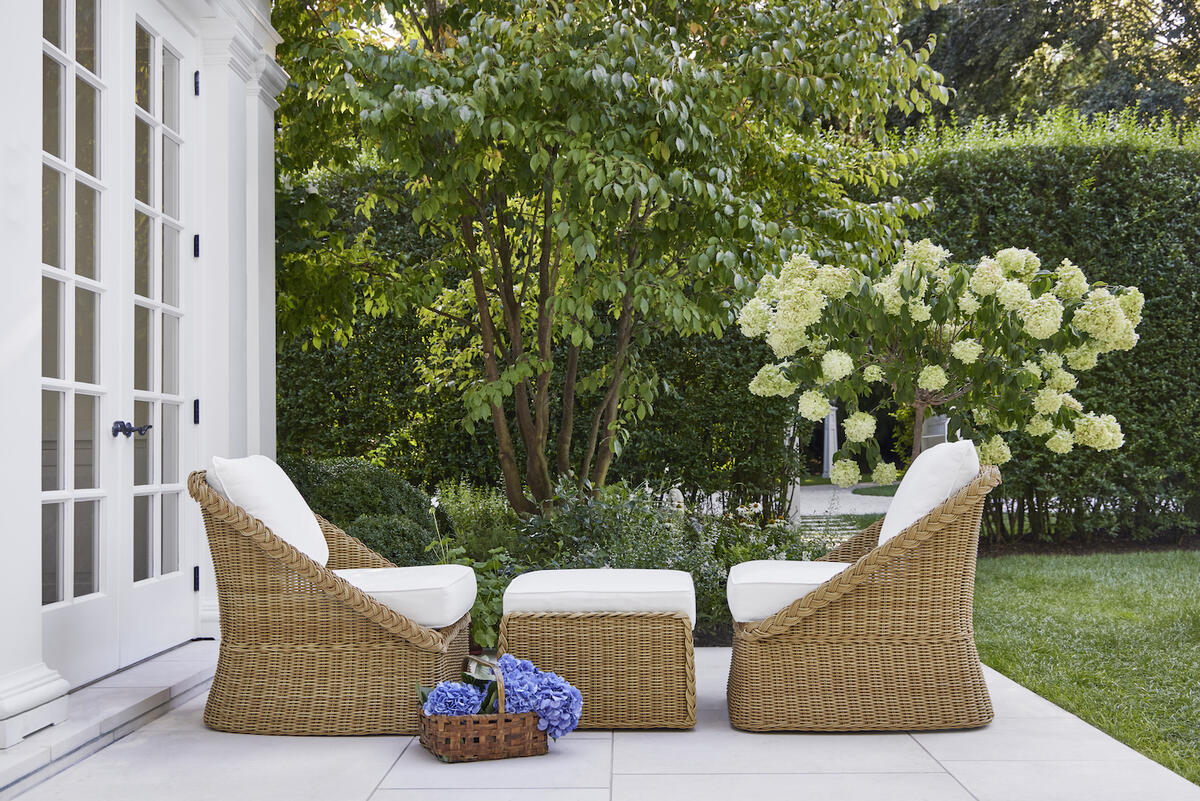 The Aerin East Hampton club chairs and coffee table ottoman by Williams-Sonoma 