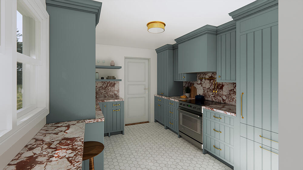 A rendering of an in-progress Isla Porter kitchen 