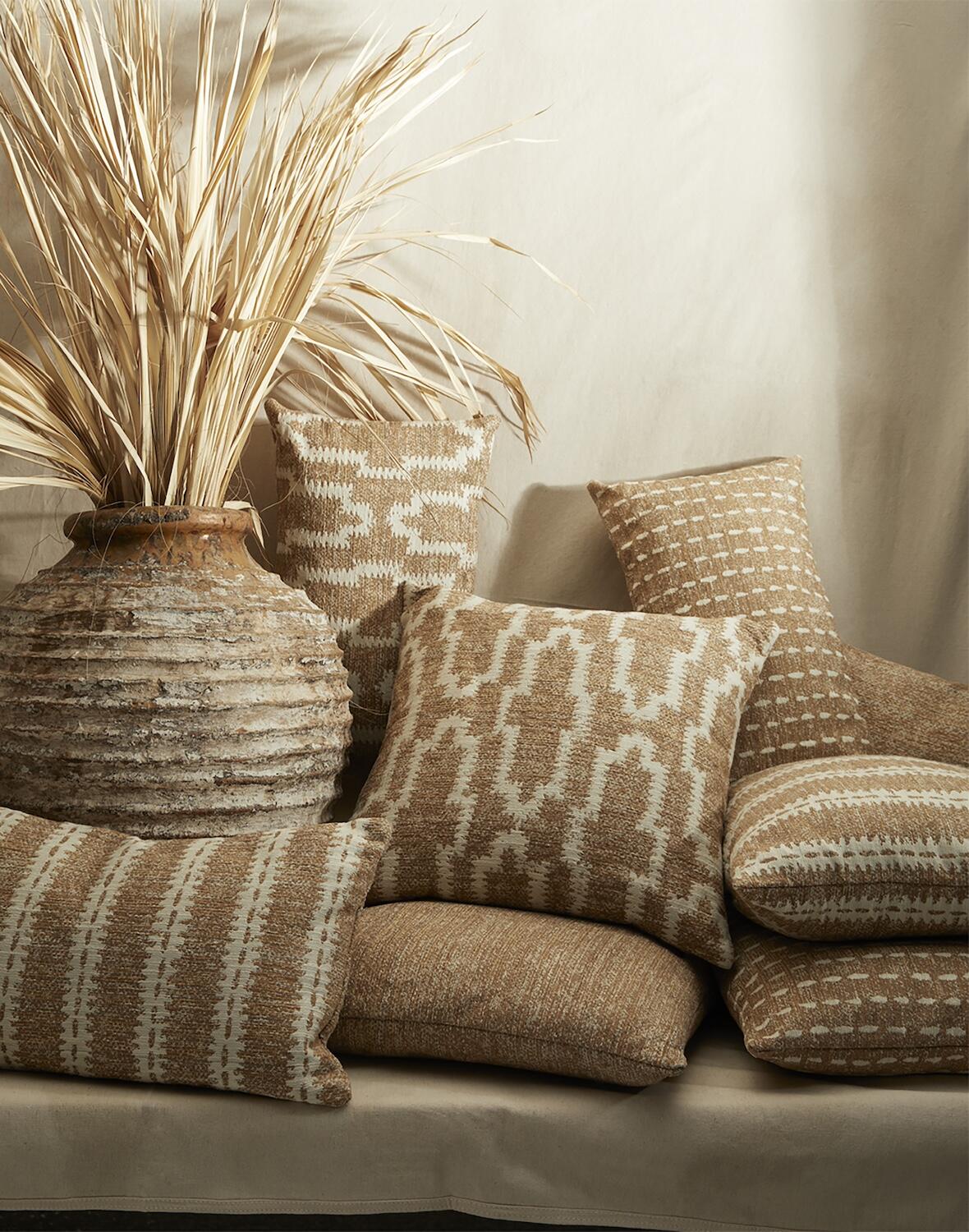 Selections from RH’s Nazaré collection in Camel by Maresca Textiles