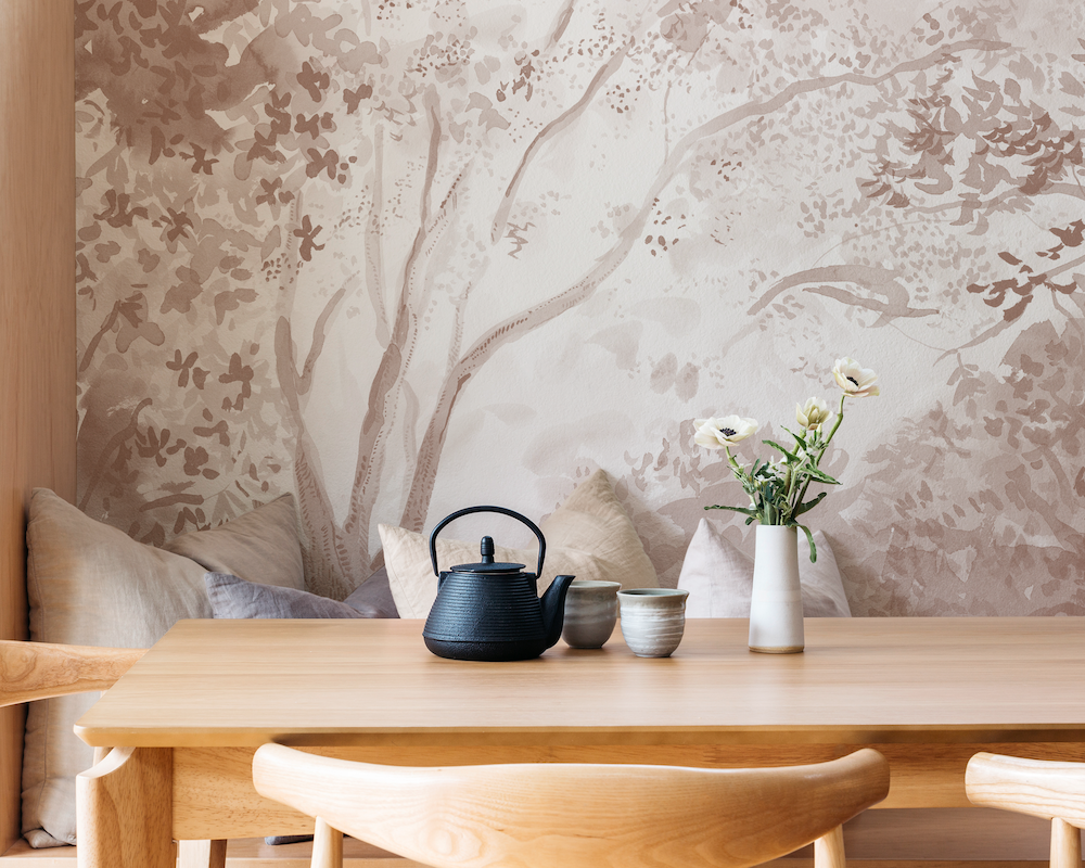 Hampton Park wallpaper mural by Rebecca Atwood in Faded Rose 