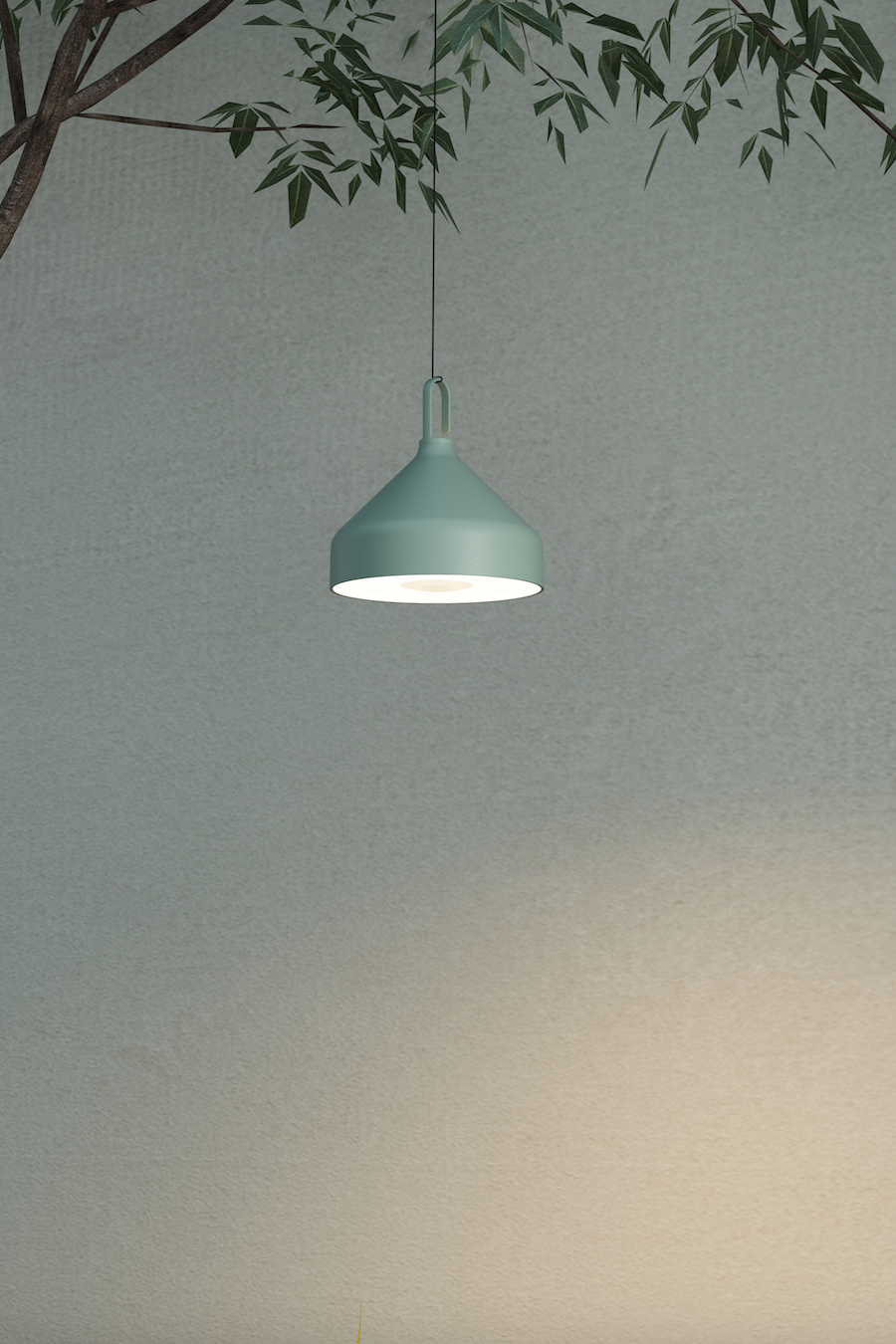 The Amelie lamp shade employed as a pendant light