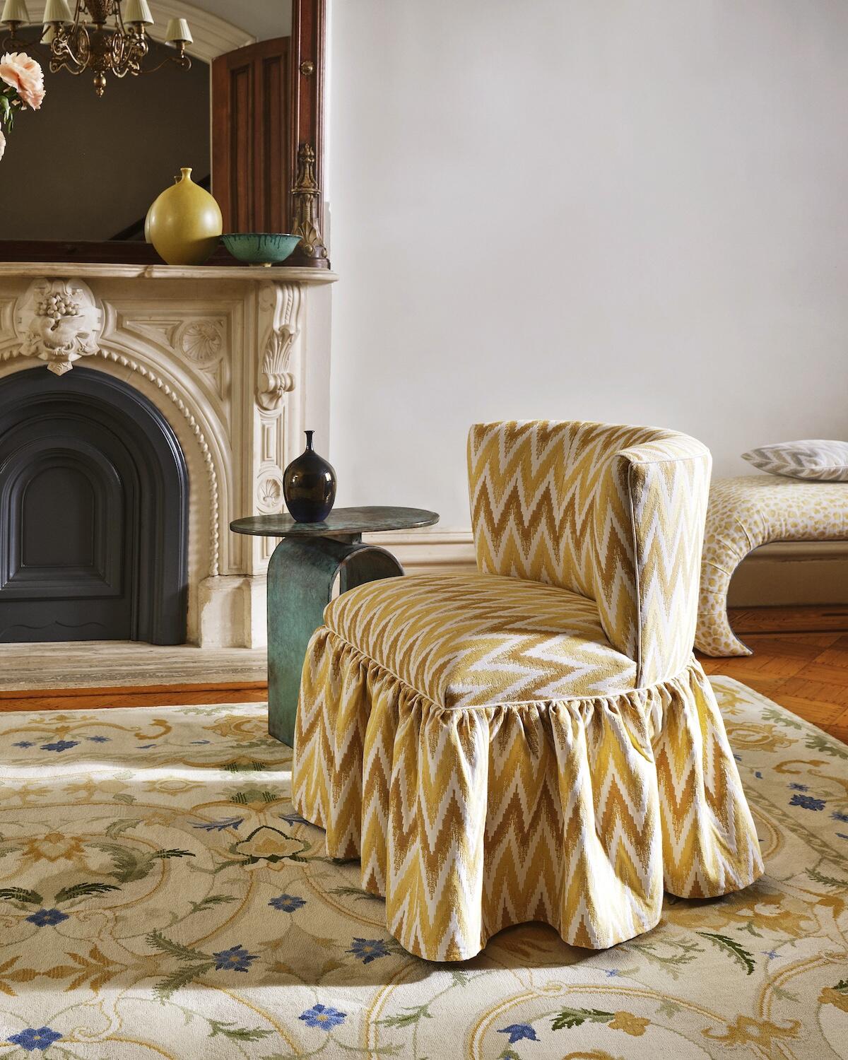 The Chateau rug in Champagne and Feel the Heat fabric in Sunshine 