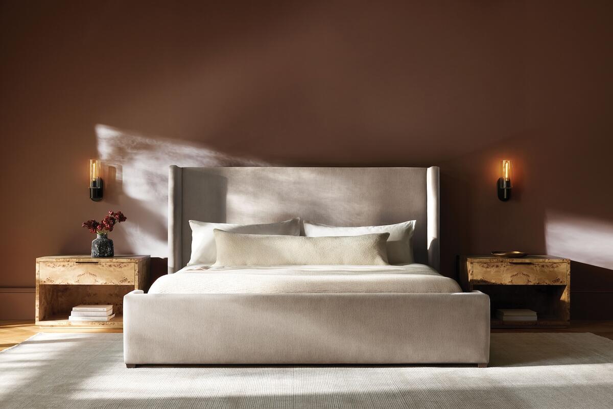 The Wyller bed in Tania Cashmere by Arhaus