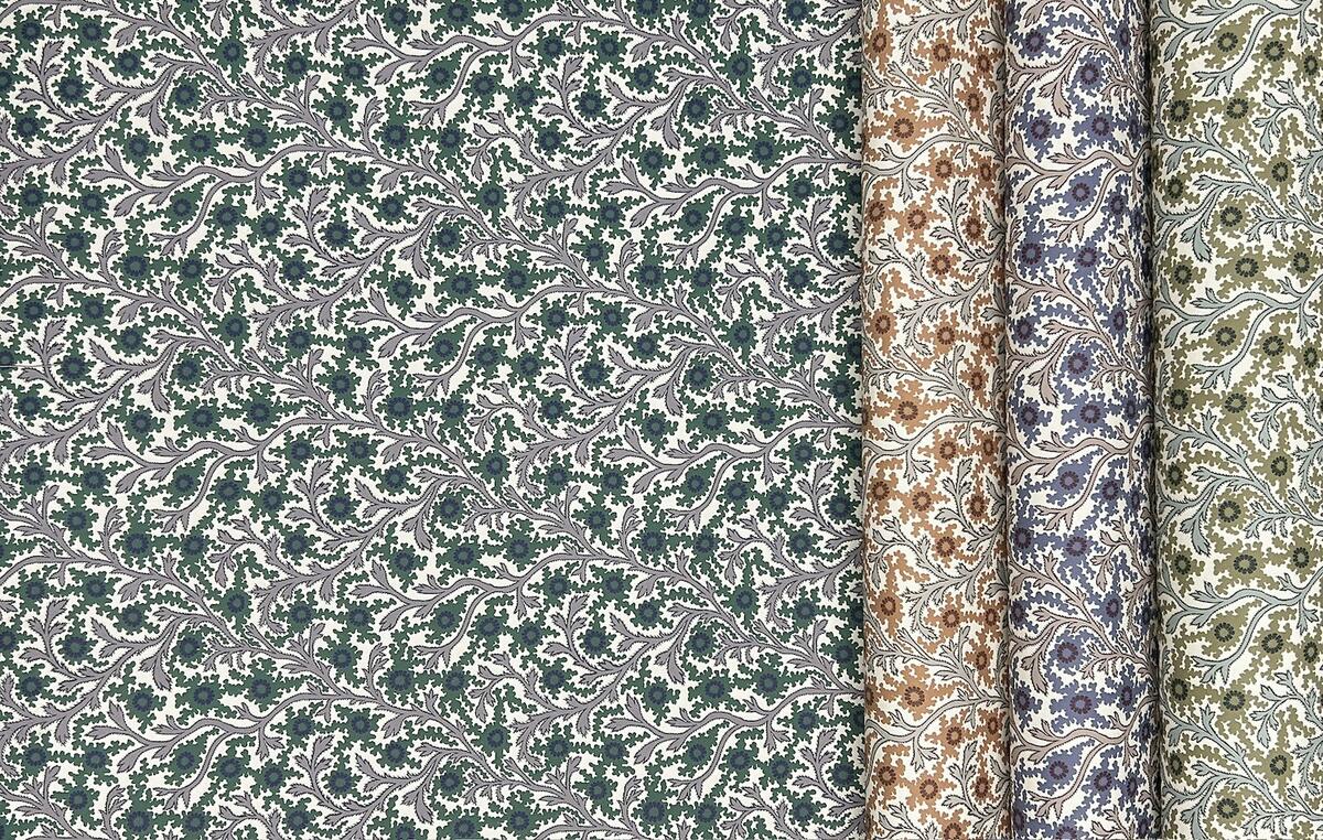 Hedgerow wallpaper in Thistle Green, Bramble Beige, Berry Blue and Thicket Sage by Aux Abris