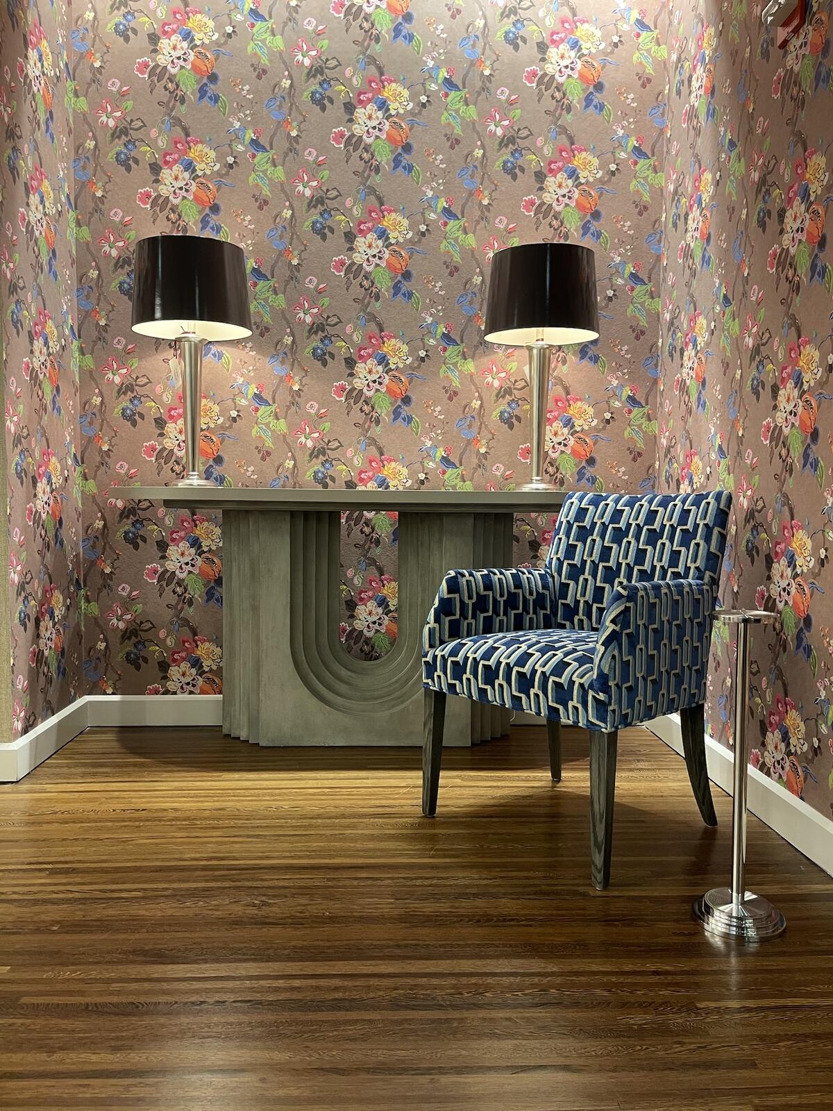 Chaddock’s furniture pieces are outfitted in Clarence House’s bold fabrics