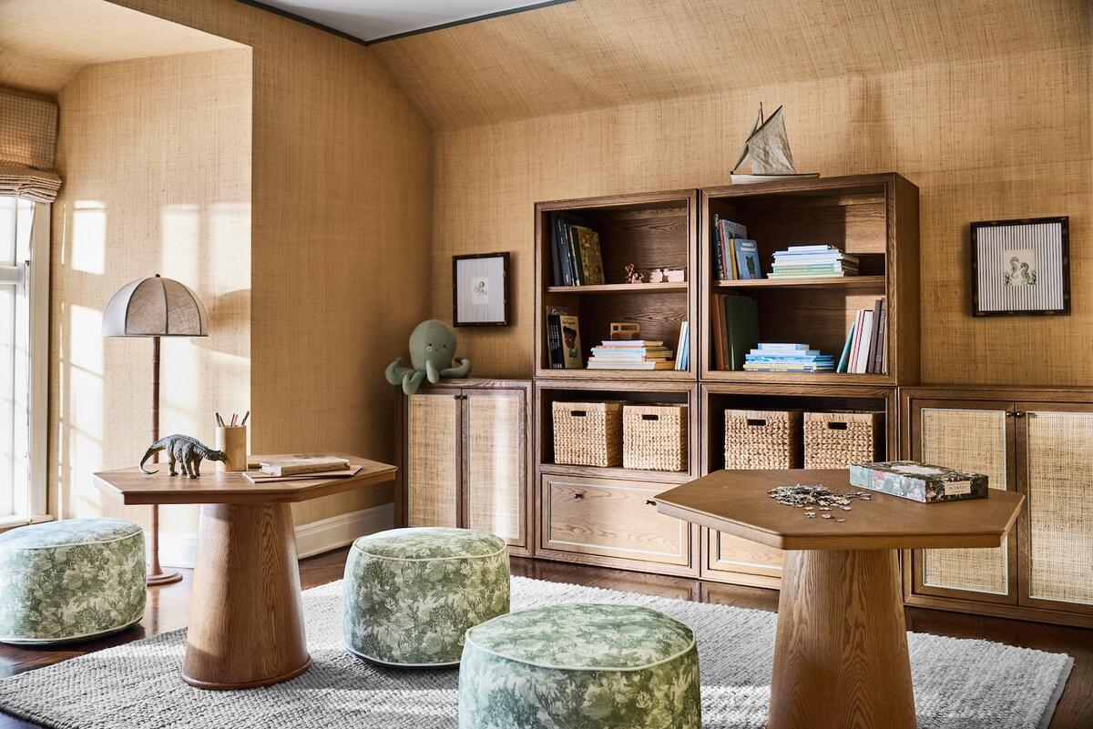 Selections from the Jake Arnold for Crate & Kids collection, including the Kare Green Tapestry pouf Selections from the Jake Arnold for Crate & Kids collection, including the Kare Green Tapestry pouf