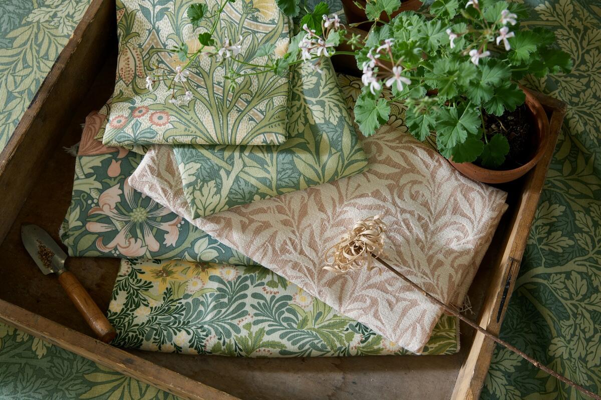 Selections from William Morris at Home’s Flora & Foliage Vol. 1 collection at Stout Textiles