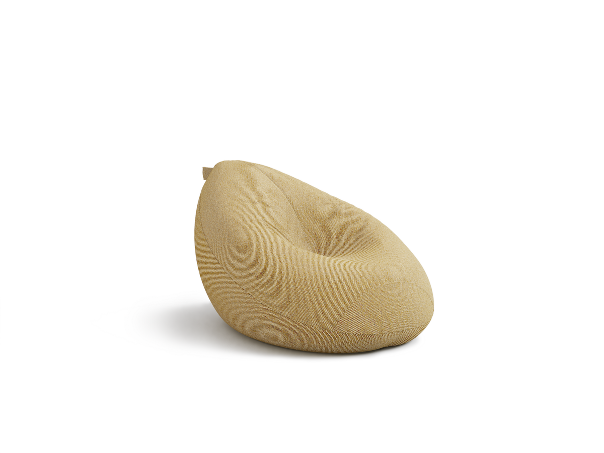 Lujo’s Kyoto Indoor x Out XL bean bag covered with Mokum’s Ostuni fabric in Citrine Lujo’s Kyoto Indoor x Out XL bean bag covered with Mokum’s Ostuni fabric in Citrine