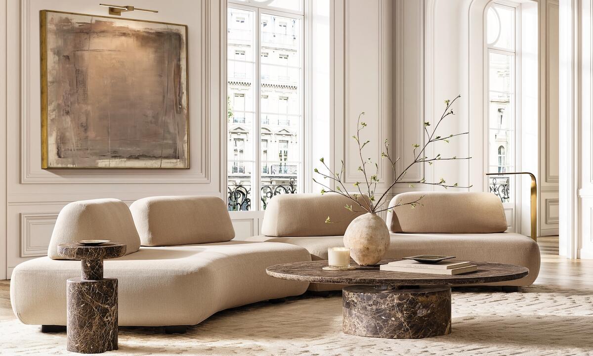 RH’s Ponti coffee table and side table in Brown Emperador Marble by Vivek Chaudhary RH’s Ponti coffee table and side table in Brown Emperador Marble by Vivek Chaudhary