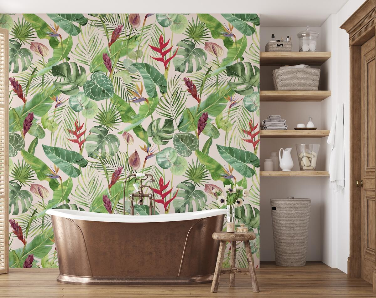 Tropical wallpaper in Blush by Emily Baker Studio