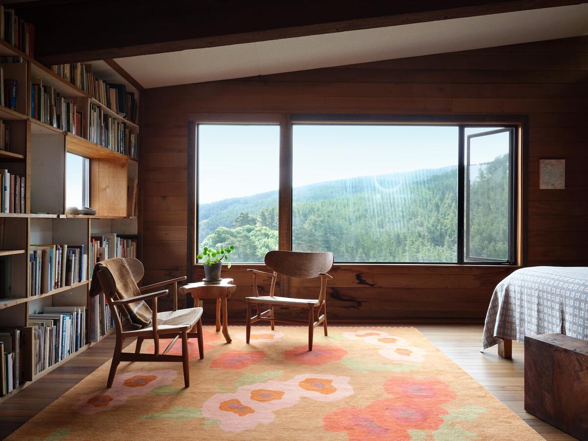 Christopher Farr’s Big Poppy rug in Summer by Commune