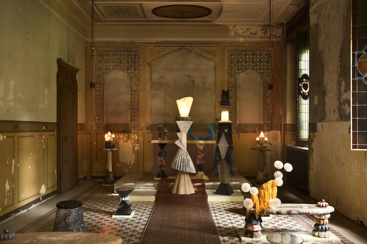 A scene from Sten Studio’s “The Wedding,” featuring the Aurella lamp and Vireon lamp