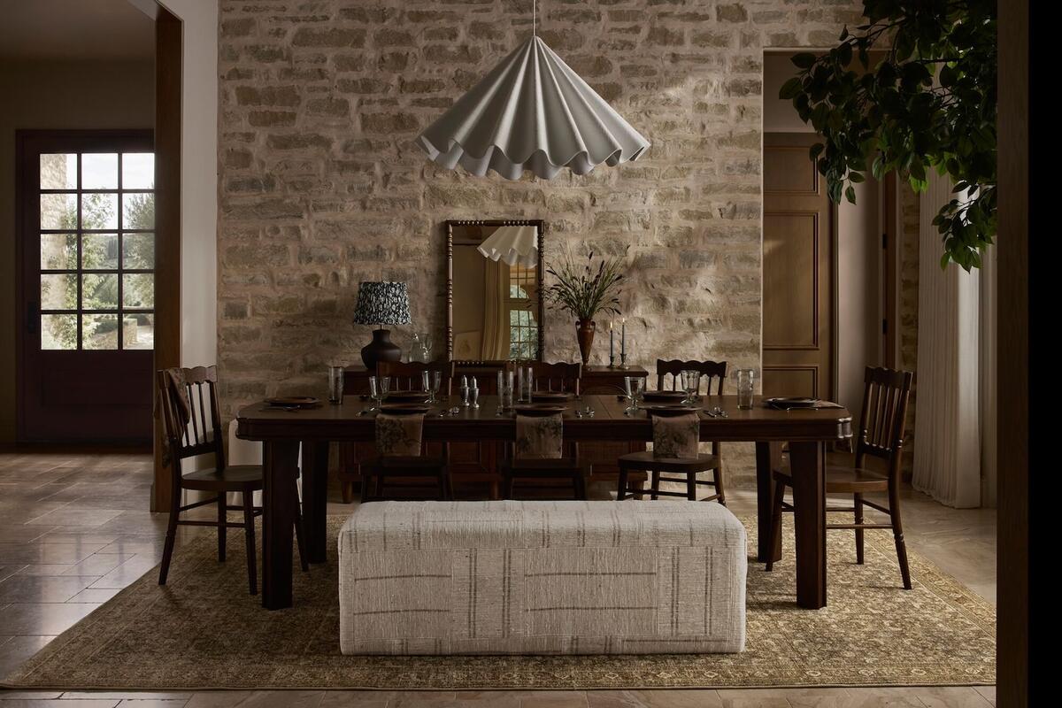 Selections from Joon Loloi’s fall 2026 collection, including the Haverford dining table
