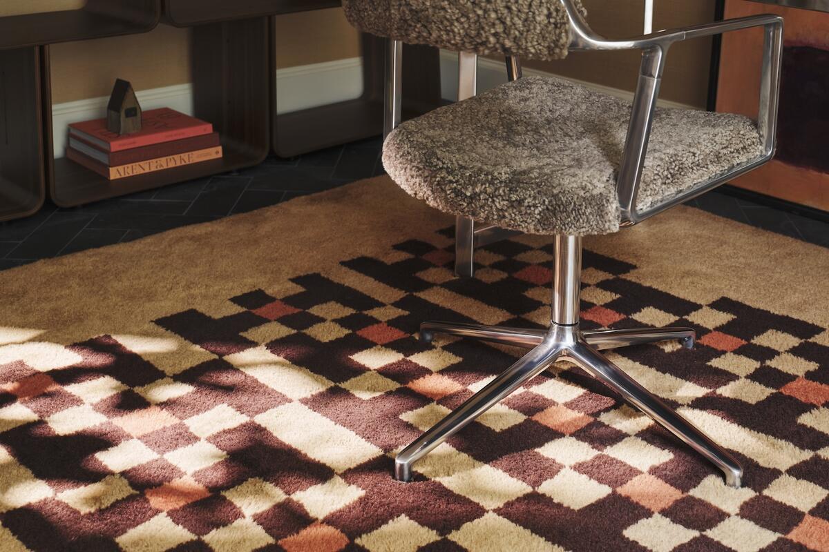 Flamingo Estates’ Lattice rug for Beni Rugs, available at Design Within Reach, is hand-knotted by Moroccan artisans 