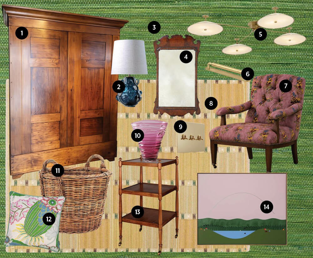 Cynthia Ferguson’s fresh take on button-tufted armchairs, grasscloth wallcoverings and checkered rugs