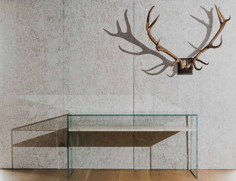 To Float From Grace: Console in Glass and Bianco Quartzite