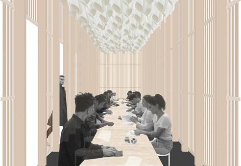 Interior rendering of the On Repeat Pavilion, designed by Universal Design Studio