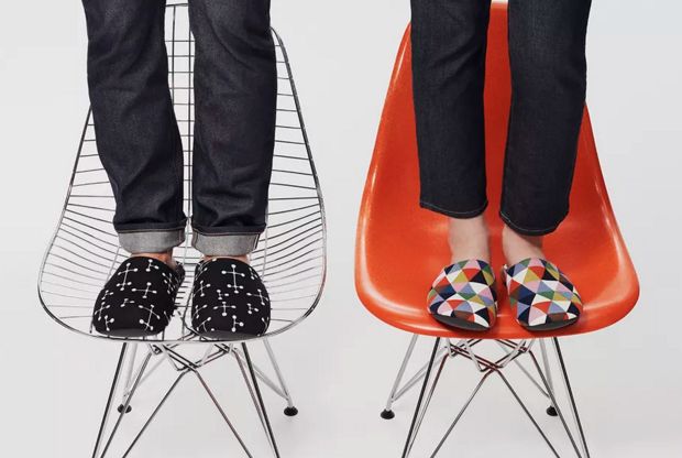 Uniqlo slippers inspired by Eames-designed patterns; courtesy Eames Office