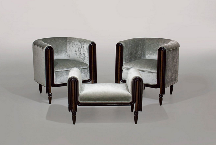 Lillian Nassau LLC's Paul Poiret for Atelier Martine Pair Of Lounge Chairs With Ottoman