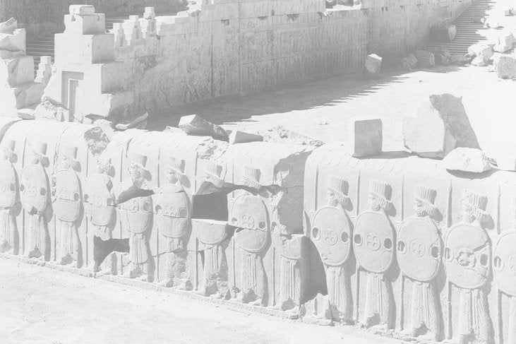 A 1933 photo shows the Persepolis ruins in Iran, where the bas-relief comes from; courtesy Oriental Institute of the University of Chicago