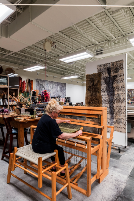 Mary Fisher at work in her 3,500-square-foot West Palm Beach studio; courtesy Mary Fisher