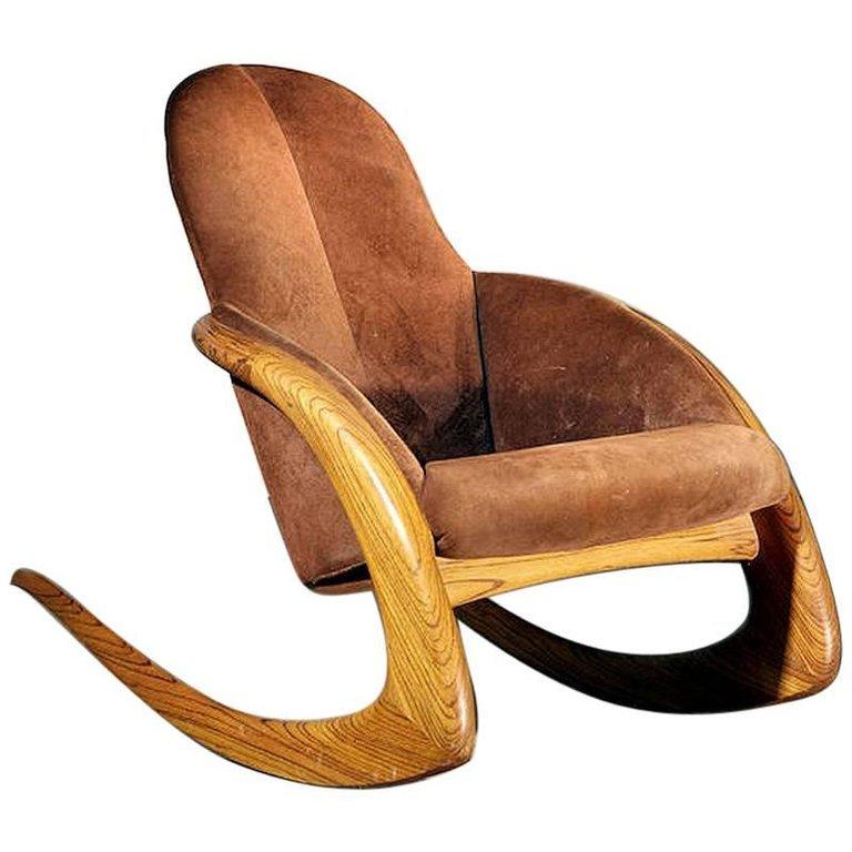 Crescent Rocker by Wendell Castle in Rare Zebra Wood; currently available on 1stdibs