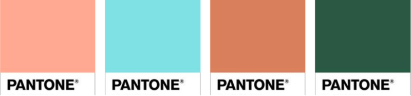 The colors, from left to right: Pantone Salmon, Island Paradise, Brandied Melon and Eden