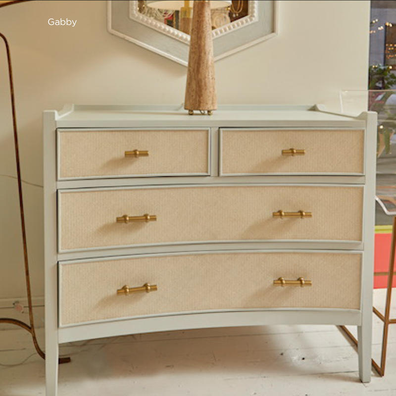 Bria Hammel noticed "a softer take on color blocking," as evidenced in this Gabby console