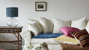 Pillow topper indigo floral scallop