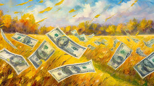 Firefly painting of dollars flowing in the wind in a meadow on an autumn sunny day 30910