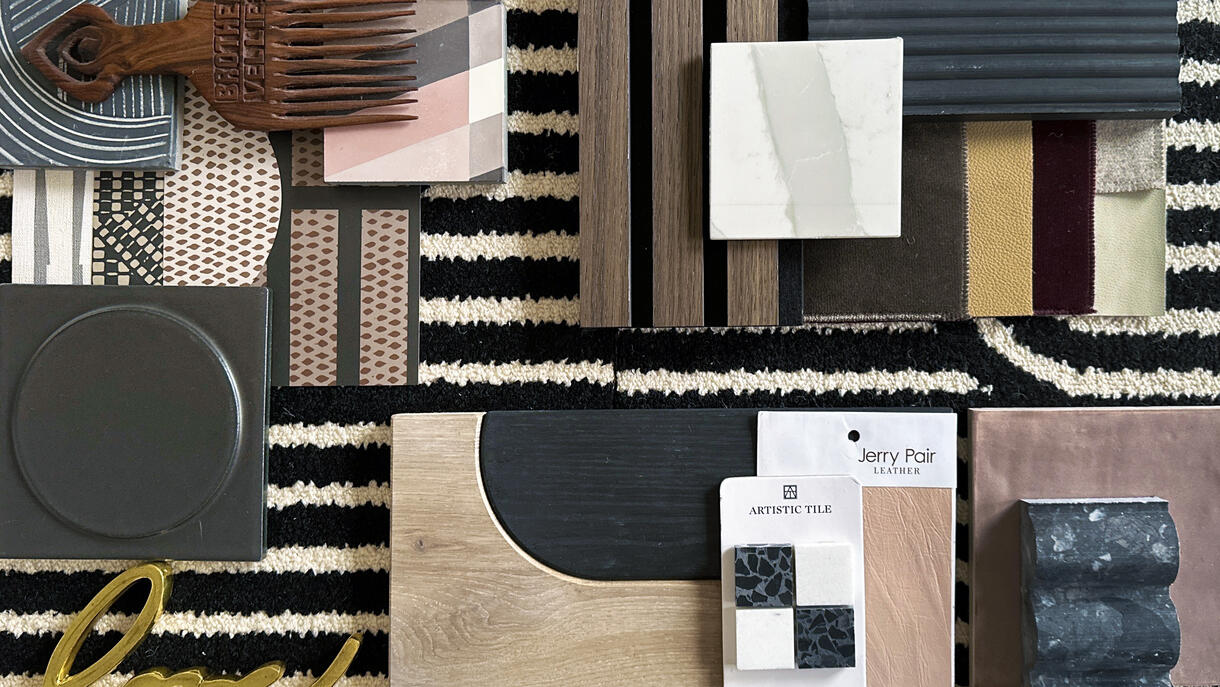 Jenelle Lovings’s graphic mix of fluted marble, slatted oak and terrazzo tile