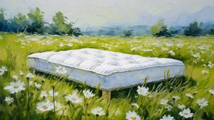 Firefly impressionist painting of a mattress in a meadow 1995