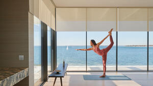 Yoga room warm modern dancers pose