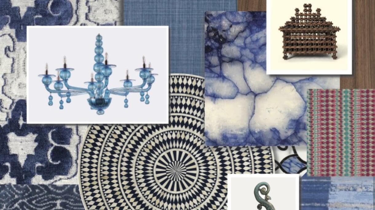 Soucie Horner’s textural mélange of blue marble mosaics, bone inlays and rustic tramp art