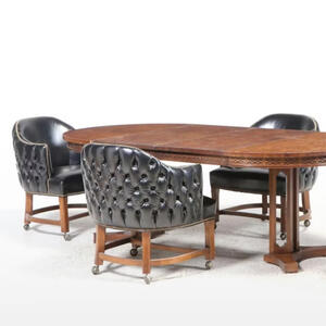 Set of four erwin lambeth barrel back chairs with regency style pedestal table