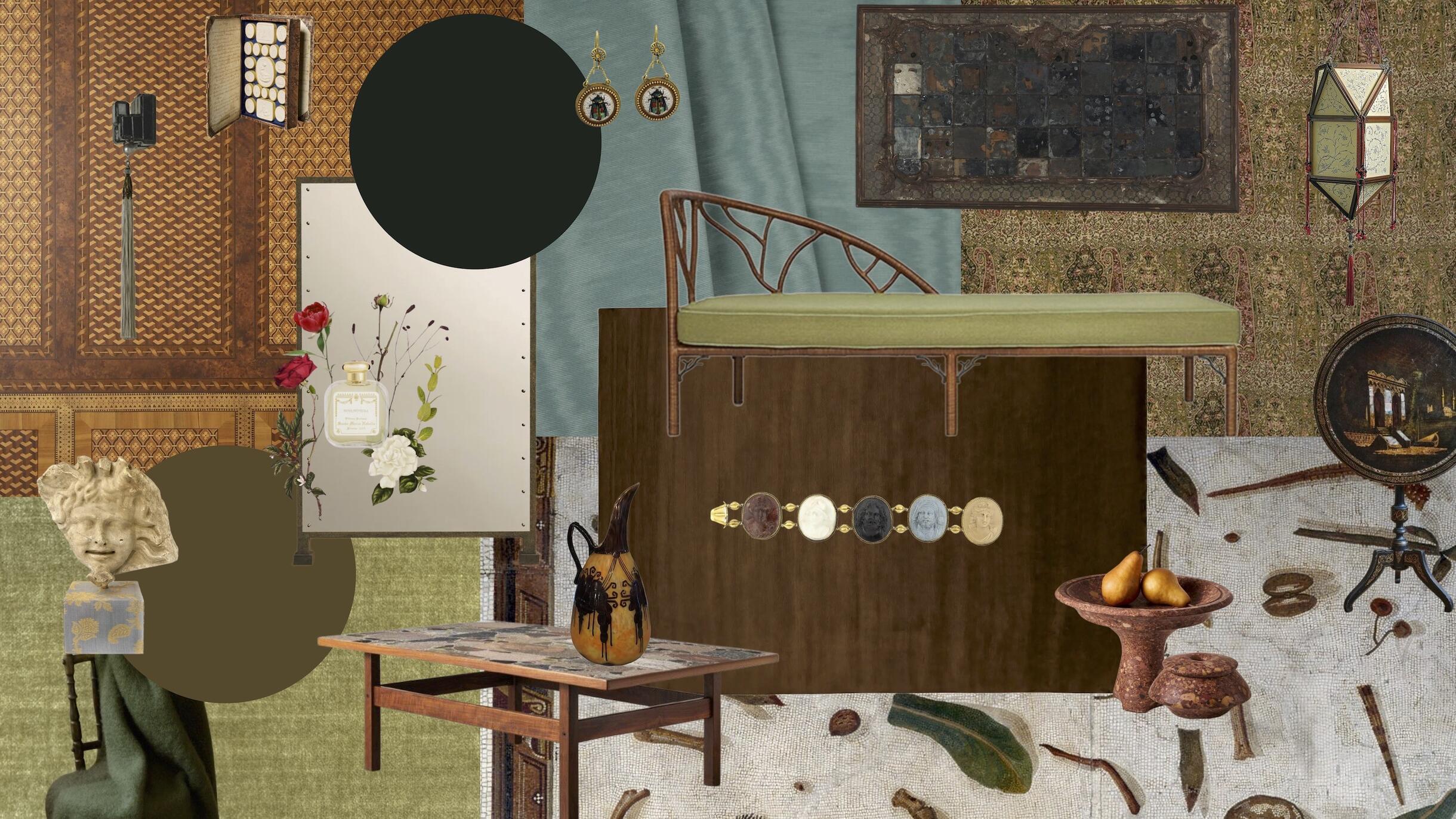 Martha Mulholland's curious collage of antique Venetian mirror, sculptural marble and ancient mosaic