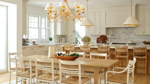 Serena   lily palisades showhouse   dining room   meyers chairs   beach house table