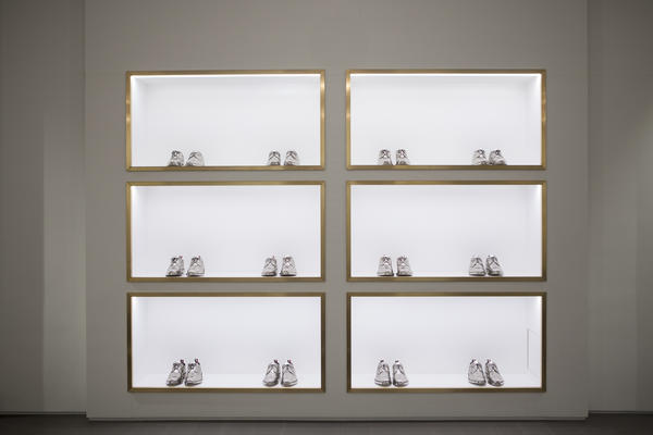 Silver shoe display