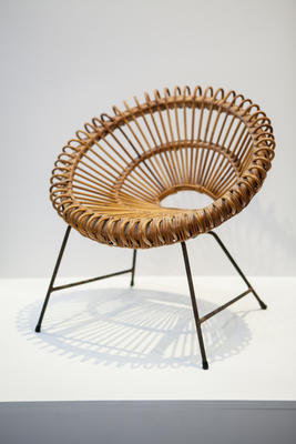 A vintage 1950s Italian Round Rattan Albini Chair 